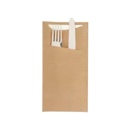 Pochettes serviette blanche 11.2x22.5cm kraft marron vergé